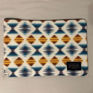 Pendleton Clutch with Blue and Brown Geometric Pattern